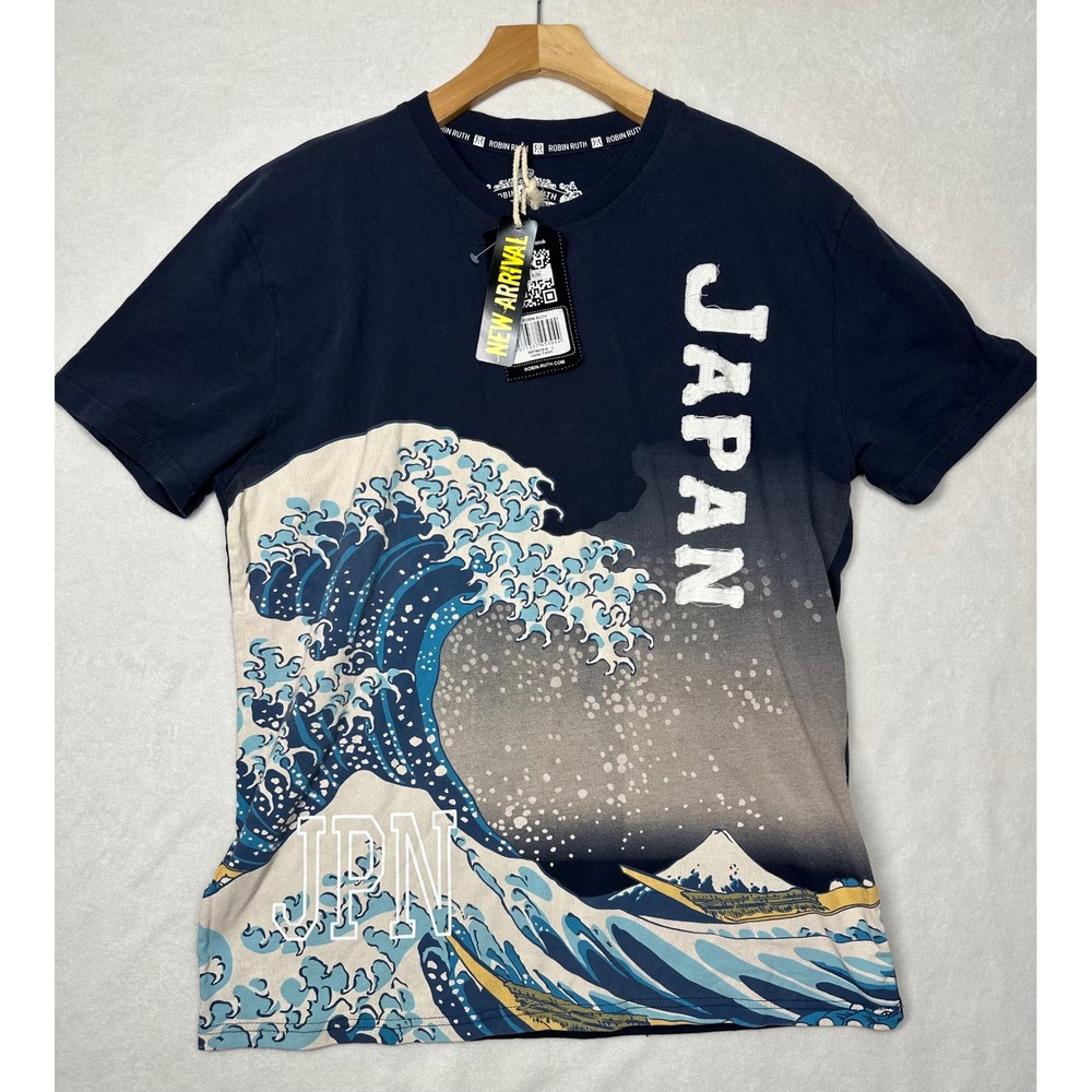 Robin Ruth Japan Great Wave Graphic T-Shirt Navy Blue Men Large New Tag PO2456